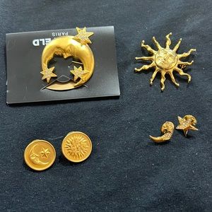 Moon and stars and sun Pins and earring